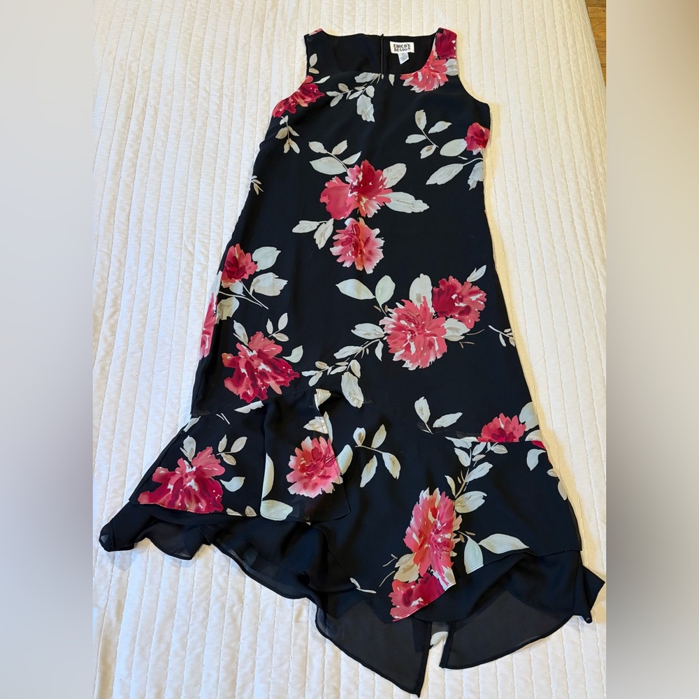 Vintage Chico's Black and Red Floral Maxi Dress
